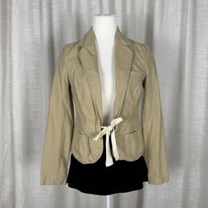 Old Navy Blazer Jacket Womens Small Beige Cotton Twill Tie Waist Pockets Short